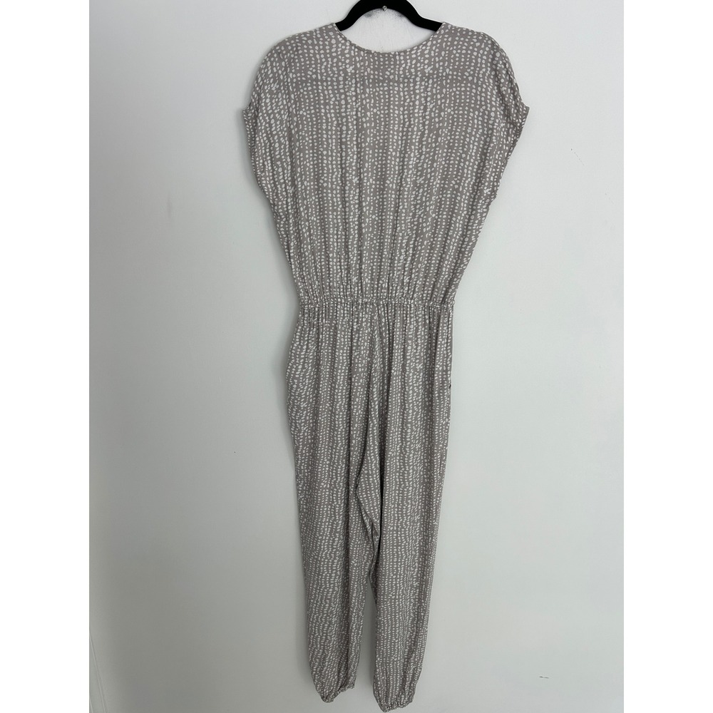 NWT Dress Forum Los Angeles Taupe White Dotted Jumpsuit V-Neck Jogger Small - Picture 10 of 15